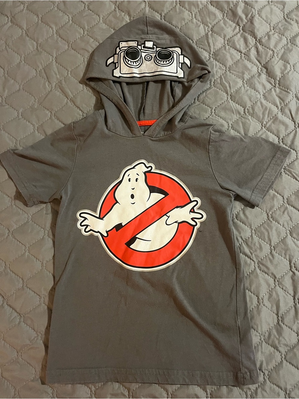 Kids Ghostbusters Hooded Tee in Gray with Red Logo